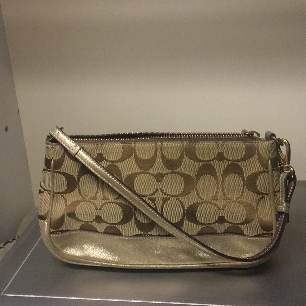 Authentic Coach Tan and Gold Small Shoulder Bag